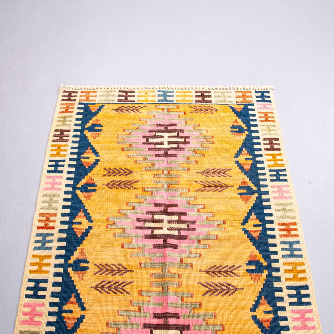 Oriental Kilim Anatolian Handmade Wool On Wool 99 X 135 Cm - 3' 3'' X 4' 6'' Yellow C006 ER01