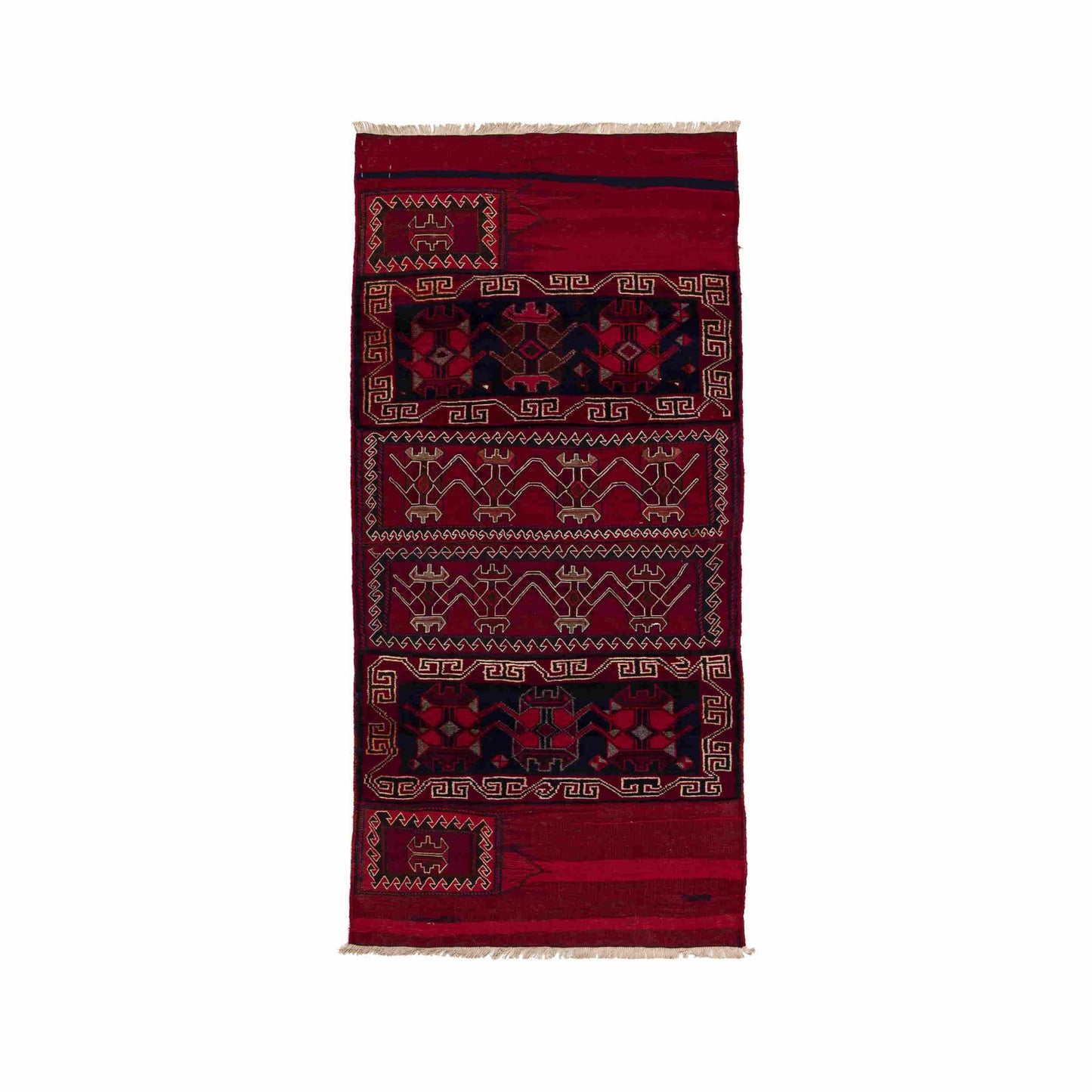 Kilim oriental Bahtiyari hecho a mano de lana sobre algodón 104 x 222 cm - 3' 5'' x 7' 4'' Borgoña C021 ER01