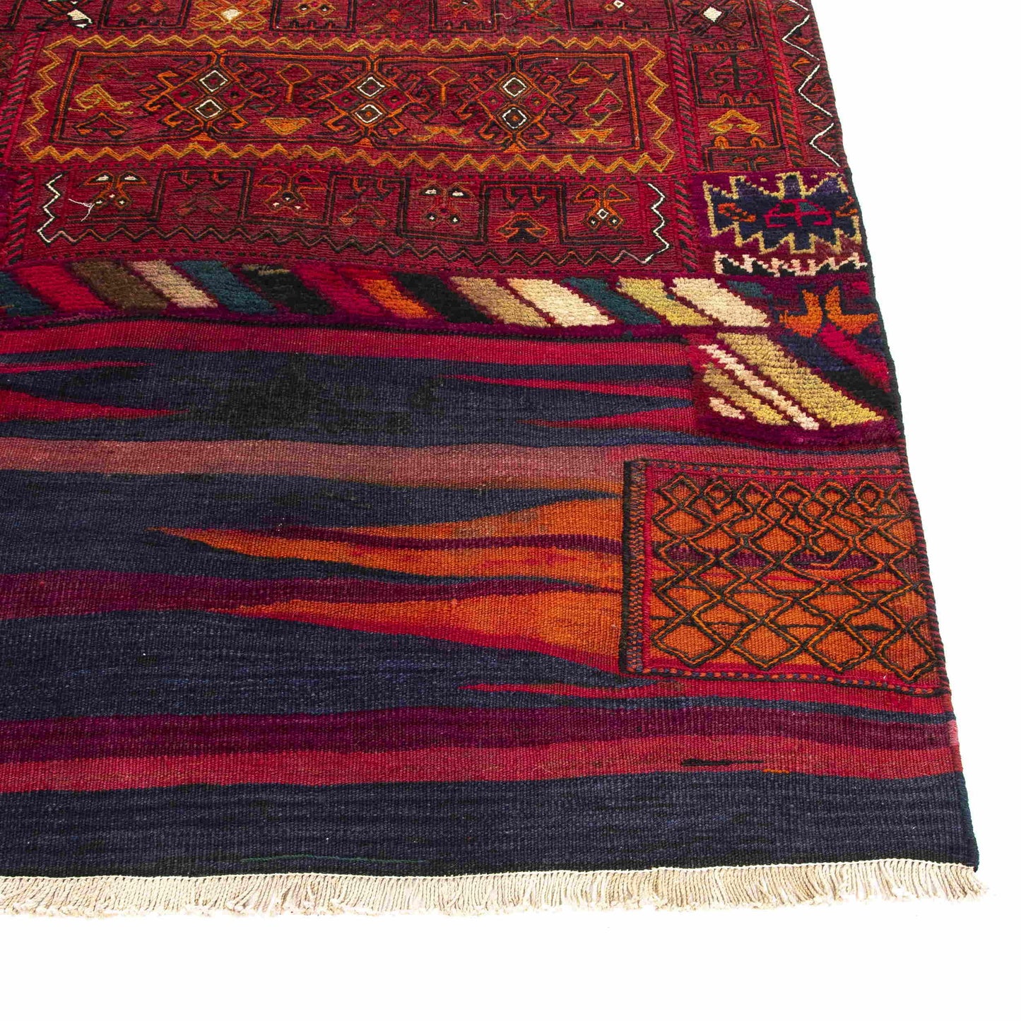 Oriental Kilim Bahtiyari Handmade Wool On Cotton 108 X 224 Cm - 3' 7'' X 7' 5'' Navy Blue C012 ER01