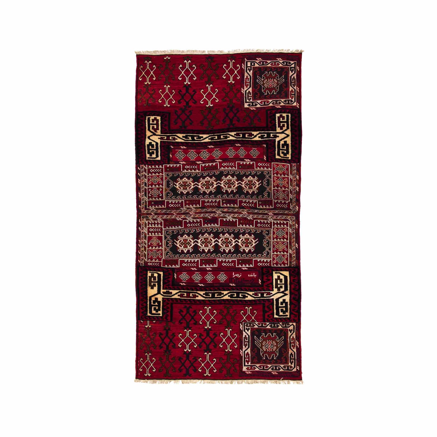 Oriental Kilim Bahtiyari Handmade Wool On Cotton 115 X 232 Cm - 3' 10'' X 7' 8'' Red C014 ER01