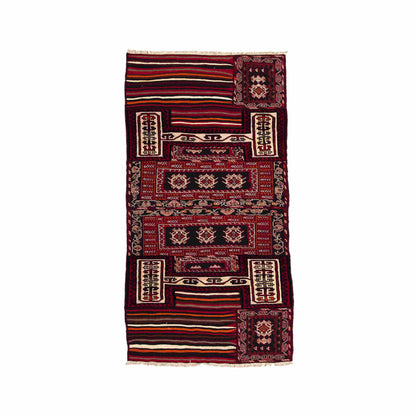 Oriental Kilim Bahtiyari Handmade Wool On Cotton 117 X 227 Cm - 3' 11'' X 7' 6'' burgundy C021 ER01