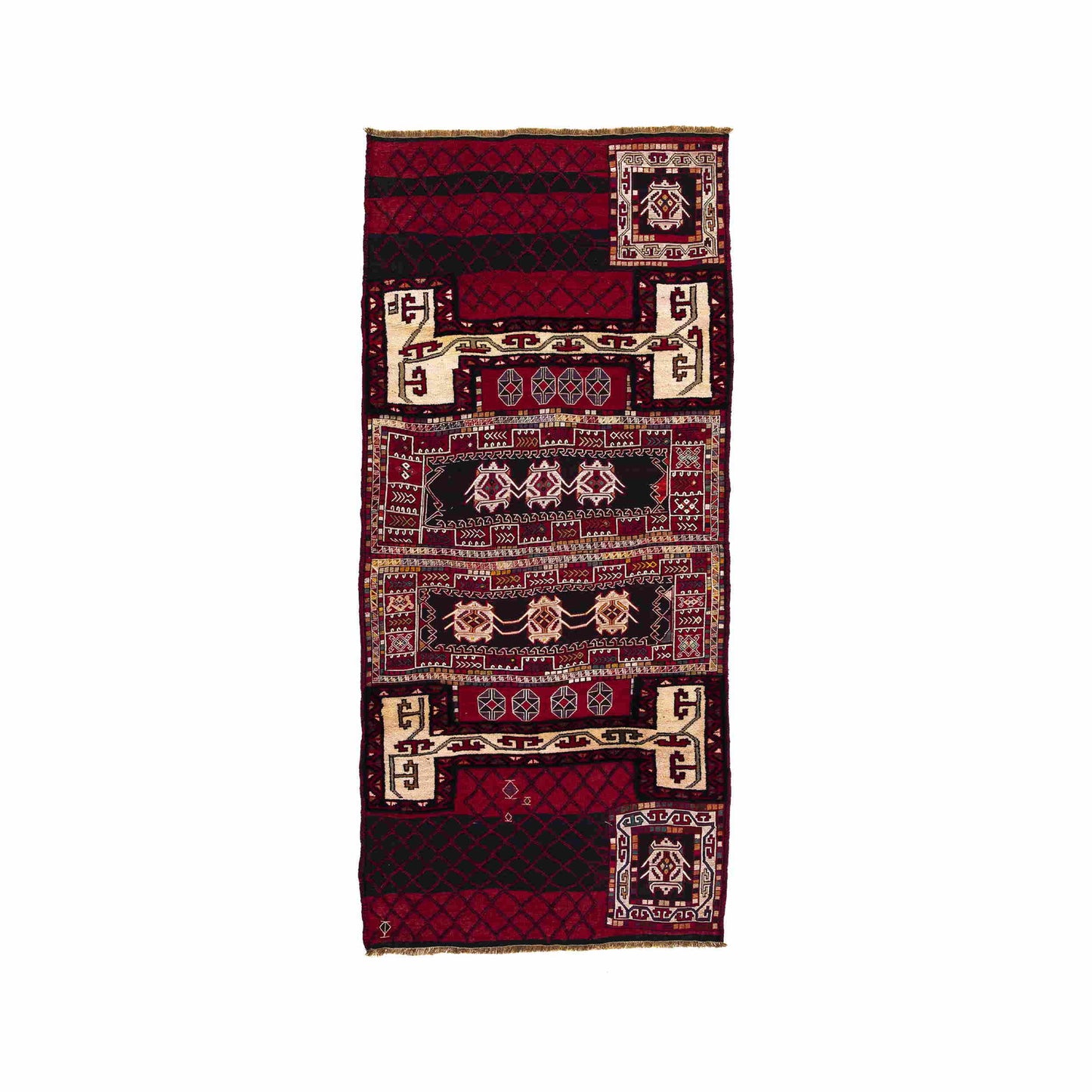 Oriental Kilim Bahtiyari Handmade Wool On Cotton 118 X 260 Cm - 3' 11'' X 8' 7'' Burgundy C021 ER12