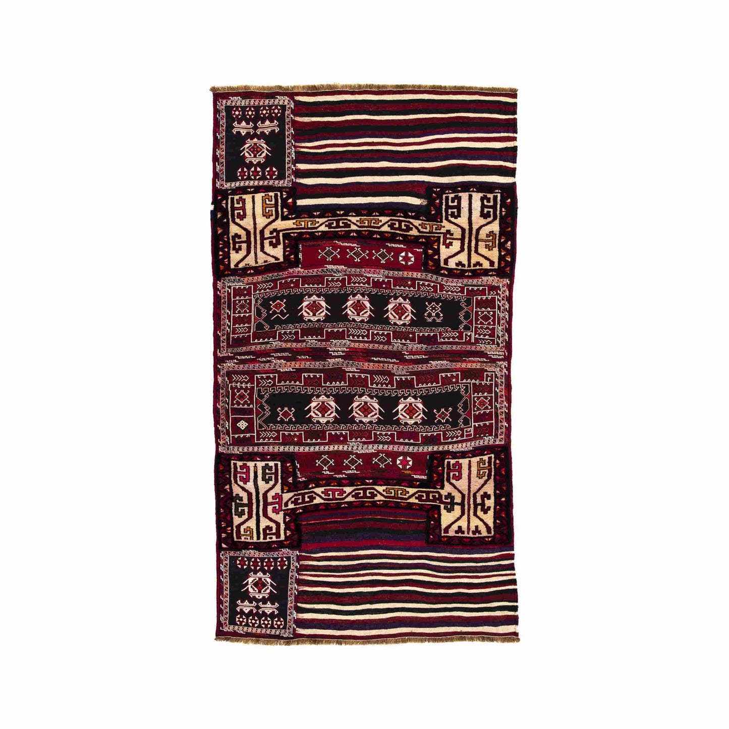 Oriental Kilim Bahtiyari Handmade Wool On Cotton 130 X 235 Cm - 4' 4'' X 7' 9'' Burgundy C021 ER12