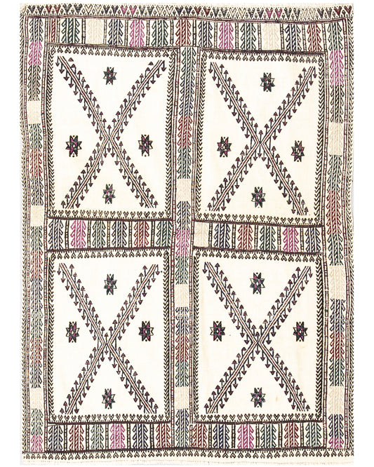 Oriental Kilim Cicim Handmade Wool On Wool 104 X 138 Cm - 3' 5'' X 4' 7'' Sand C007 ER01