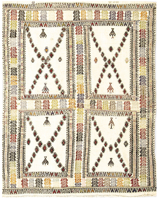 Oriental Kilim Cicim Handmade Wool On Wool 108 X 140 Cm - 3' 7'' X 4' 8'' Sand C007 ER01