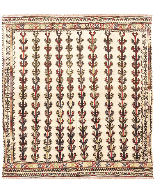 Oriental Kilim Cicim Handmade Wool On Wool 136 X 145 Cm - 4' 6'' X 4' 10''  Sand C007 ER01