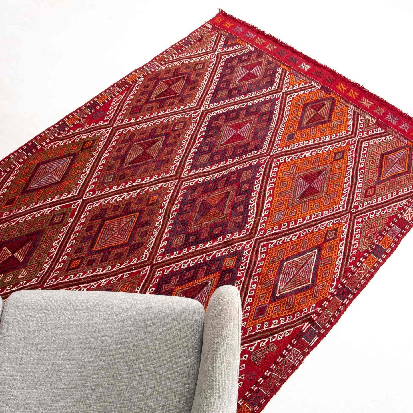 Oriental Kilim Cicim Handmade Wool On Wool 150 X 230 Cm - 5' X 7' 7'' Red C014 ER12