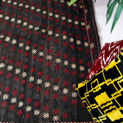 Oriental Kilim Cicim Handmade Wool On Wool 152 X 197 Cm - 5' X 6' 6'' Black C002 ER12