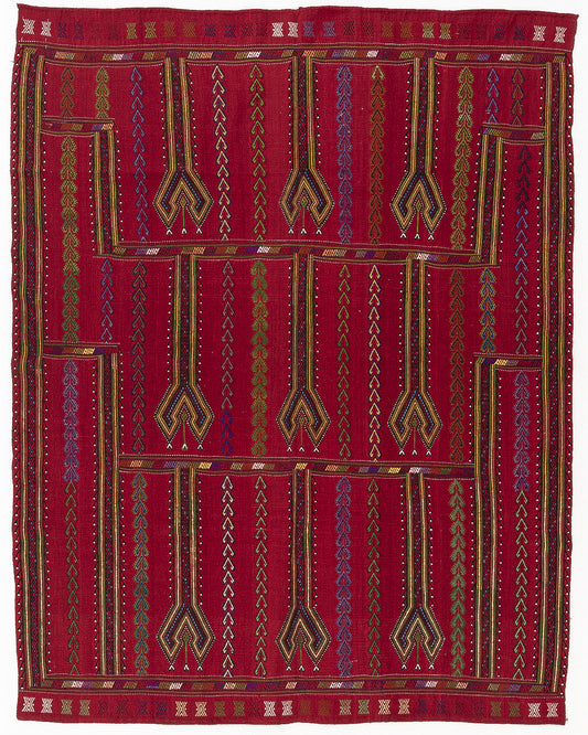 Oriental Kilim Cicim Handmade Wool On Wool 186 X 242 Cm - 6' 2'' X 8' Burgundy C021 ER12