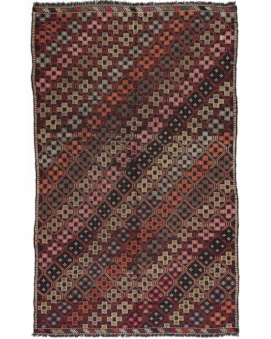 Oriental Kilim Cicim Lana hecha a mano sobre lana 190 x 303 cm - 6' 3'' X 10' Negro C002 ER12