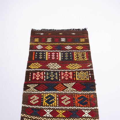 Oriental Kilim Cicim Handmade Wool On Wool 65 X 120 Cm - 2' 2'' X 4' Multicolor C016 ER01