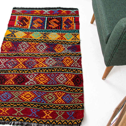 Oriental Kilim Cicim Handmade Wool On Wool 70 X 120 Cm - 2' 4'' X 4' Multicolor C016  ER01