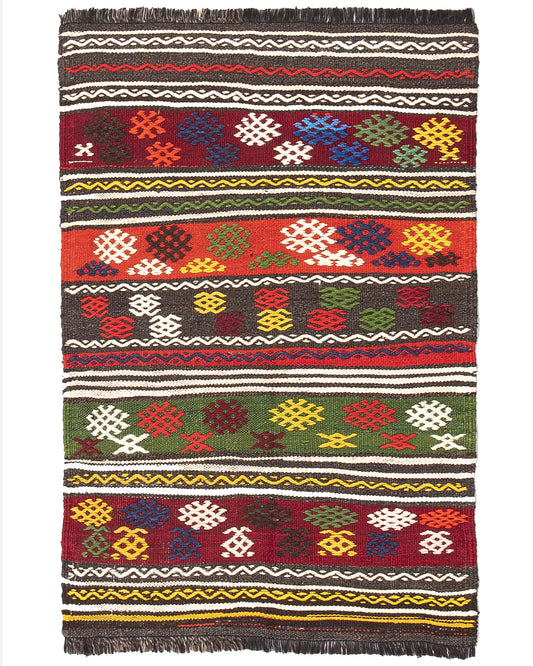 Oriental Kilim Cicim Handmade Wool On Wool 78 X 114 Cm - 2' 7'' X 3' 9'' Multicolor C016 ER01