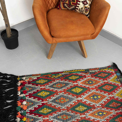 Oriental Kilim Cicim Handmade Wool On Wool 79 X 115 Cm - 2' 8'' X 3' 10'' Multicolor C016 ER01