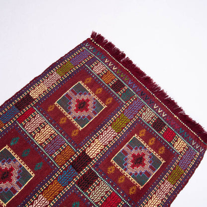 Oriental Kilim Cicim Handmade Wool On Wool 90 X 110 Cm - 3' X 3' 8'' Burgundy C021 ER01