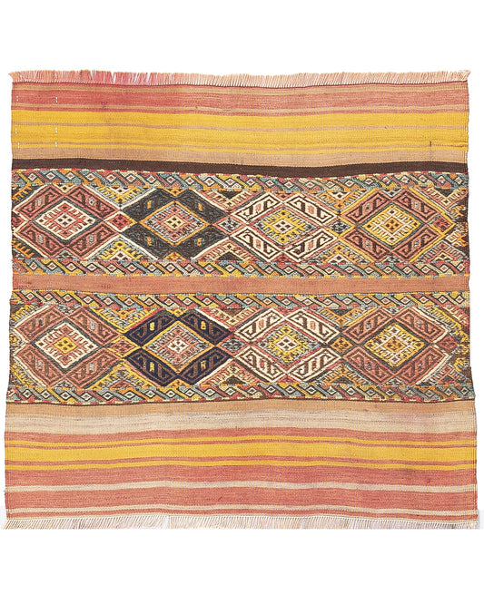 Oriental Kilim Cicim Handmade Wool On Wool 90 X 80 Cm - 3' X 2' 8'' Multicolor C016 ER01