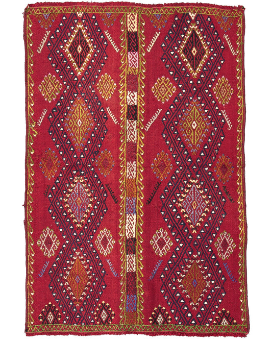Oriental Kilim Cicim Handmade Wool On Wool 93 X 140 Cm - 3' 1'' X 4' 8'' Red C014 ER01