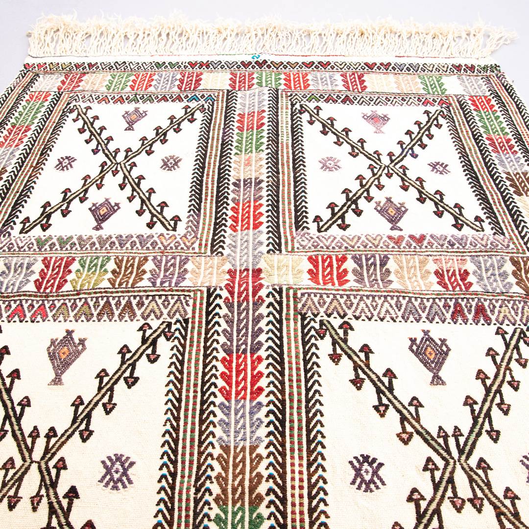 Oriental Kilim Cicim Handmade Wool On Wool 96 X 125 Cm - 3' 2'' X 4' 2'' Sand C007 ER01