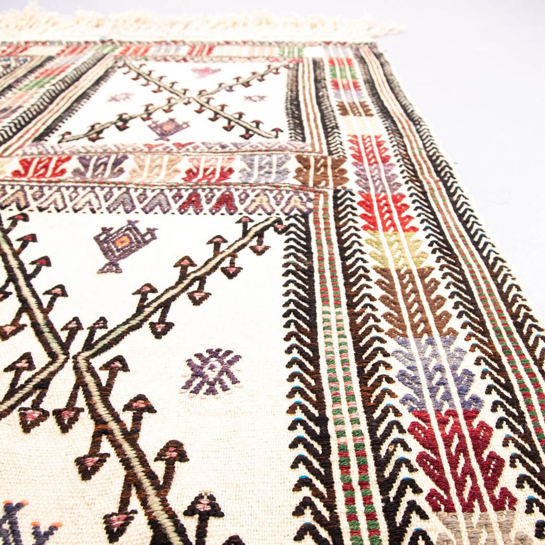 Oriental Kilim Cicim Handmade Wool On Wool 96 X 125 Cm - 3' 2'' X 4' 2'' Sand C007 ER01