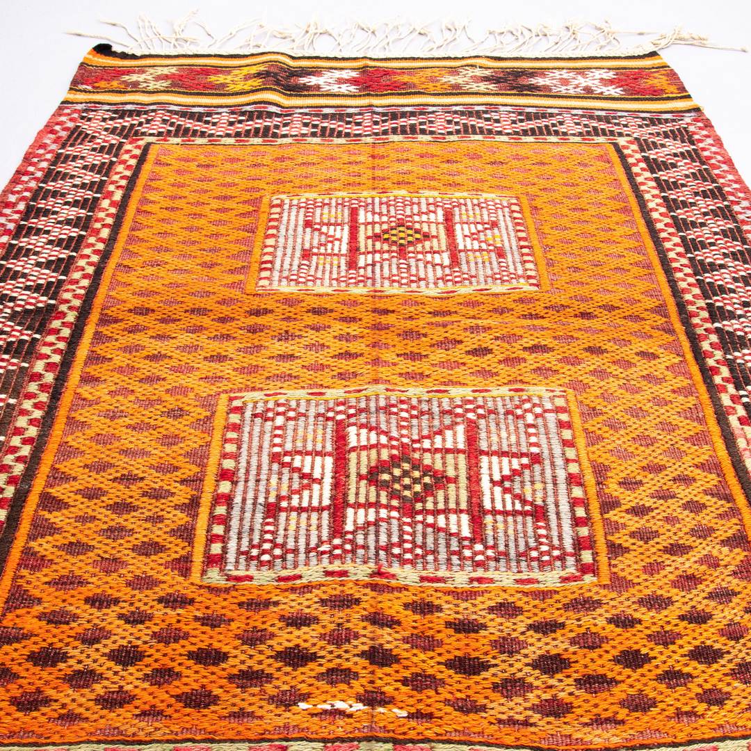 Oriental Kilim Cicim Handmade Wool On Wool 97 X 131 Cm - 3' 3'' X 4' 4'' Orange C011 ER01