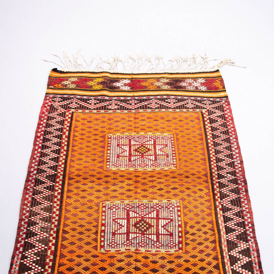 Oriental Kilim Cicim Handmade Wool On Wool 97 X 131 Cm - 3' 3'' X 4' 4'' Orange C011 ER01