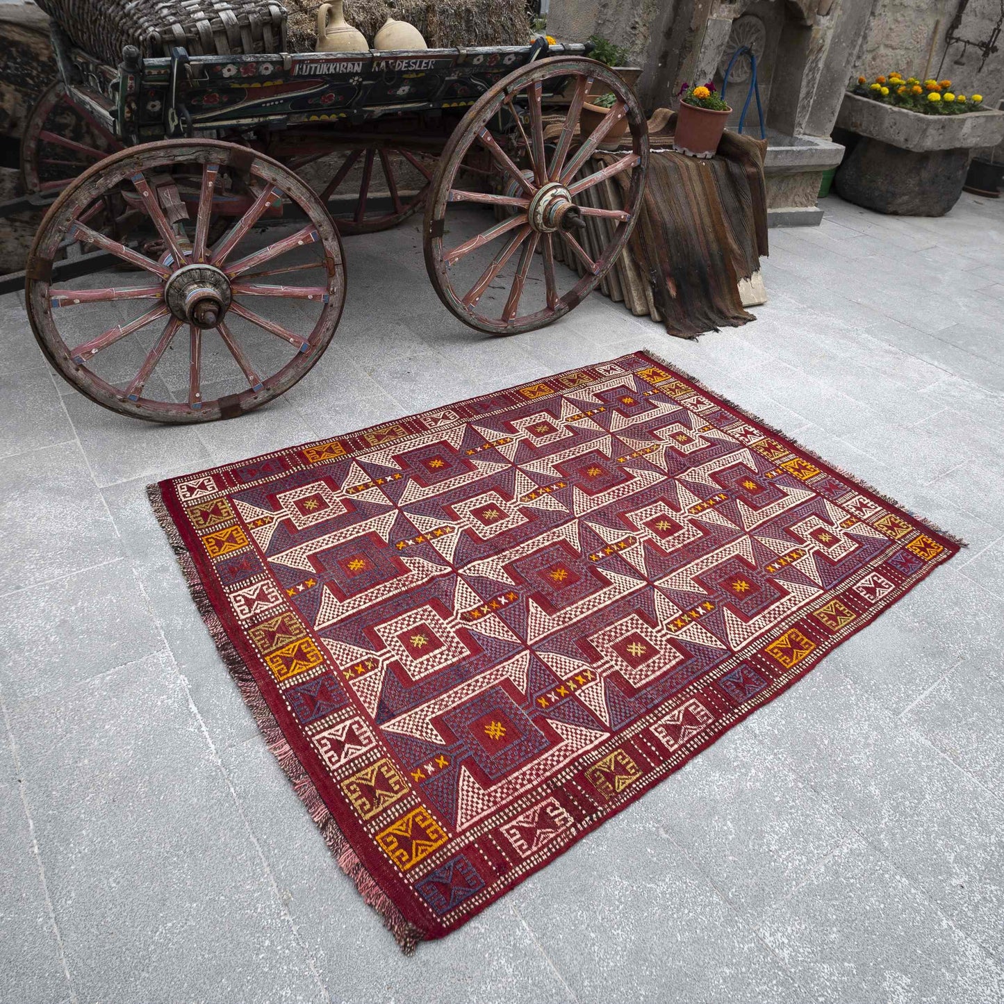 Oriental Kilim Cicim Handmade Wool On Wool 127 X 180 Cm - 4' 2'' X 5' 11'' Red C014 ER01