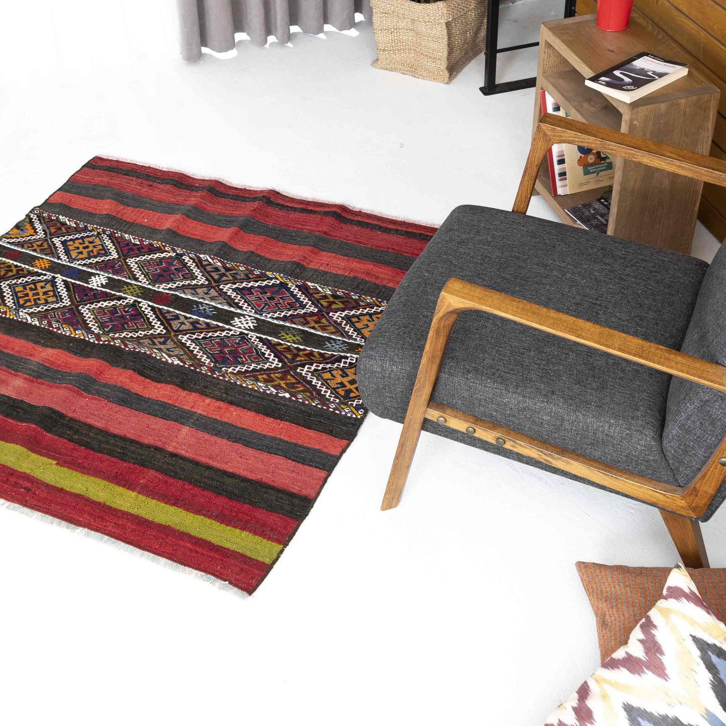 Oriental Kilim Cicim Handmade Wool On Wool 128 x 135 Cm - 4' 3'' x 4' 6'' Red C014 ER01