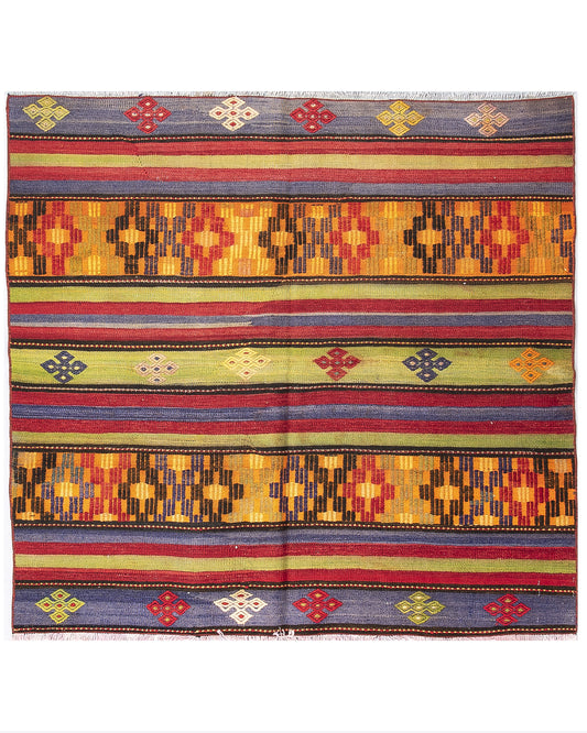 Oriental Kilim Cicim Handmade Wool On Wool 132 X 158 Cm - 4' 4'' X 5' 3'' Orange C011 ER01