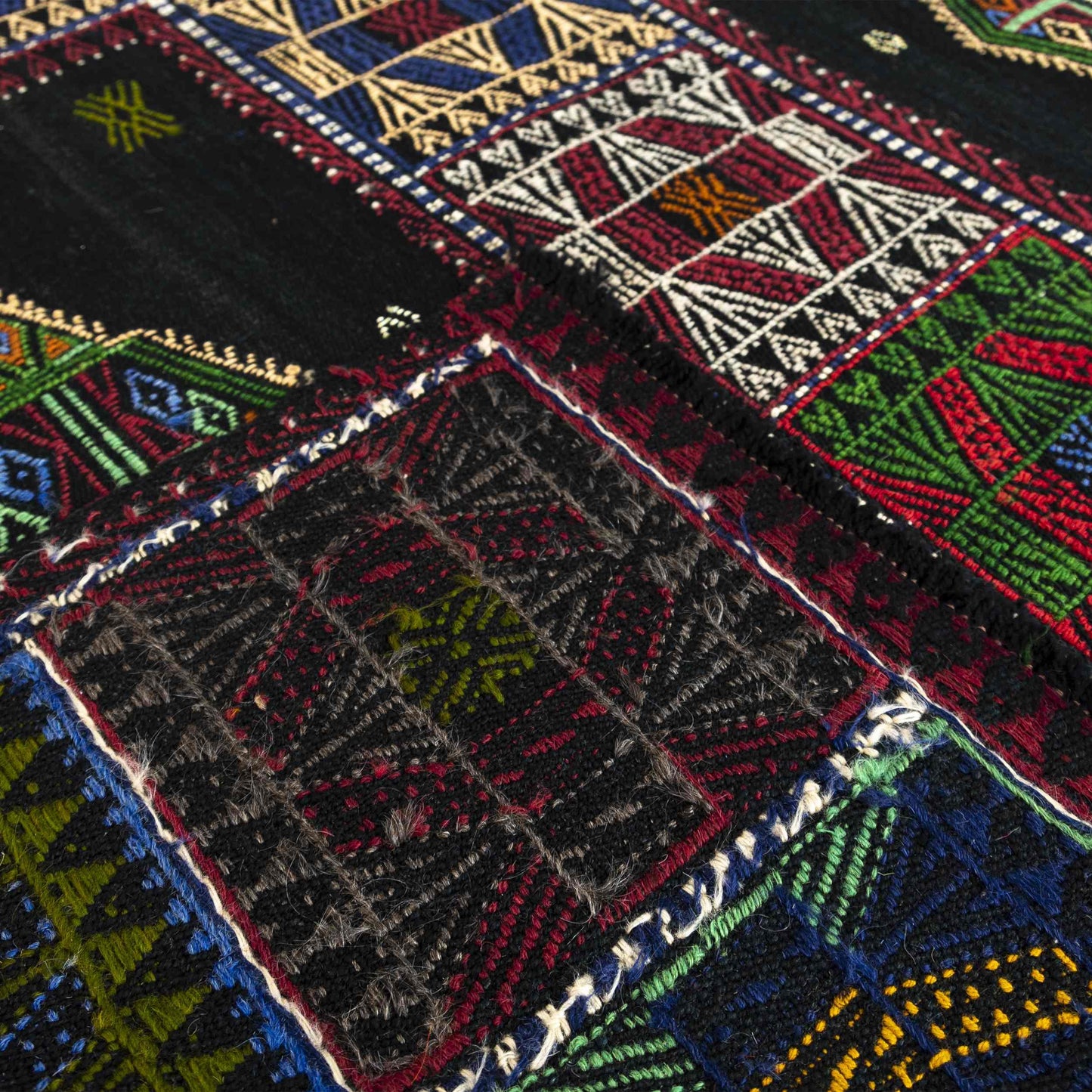 Oriental Kilim Cicim Handmade Wool On Wool 134 x 174 Cm - 4' 5'' x 5' 9'' Black C002 ER01