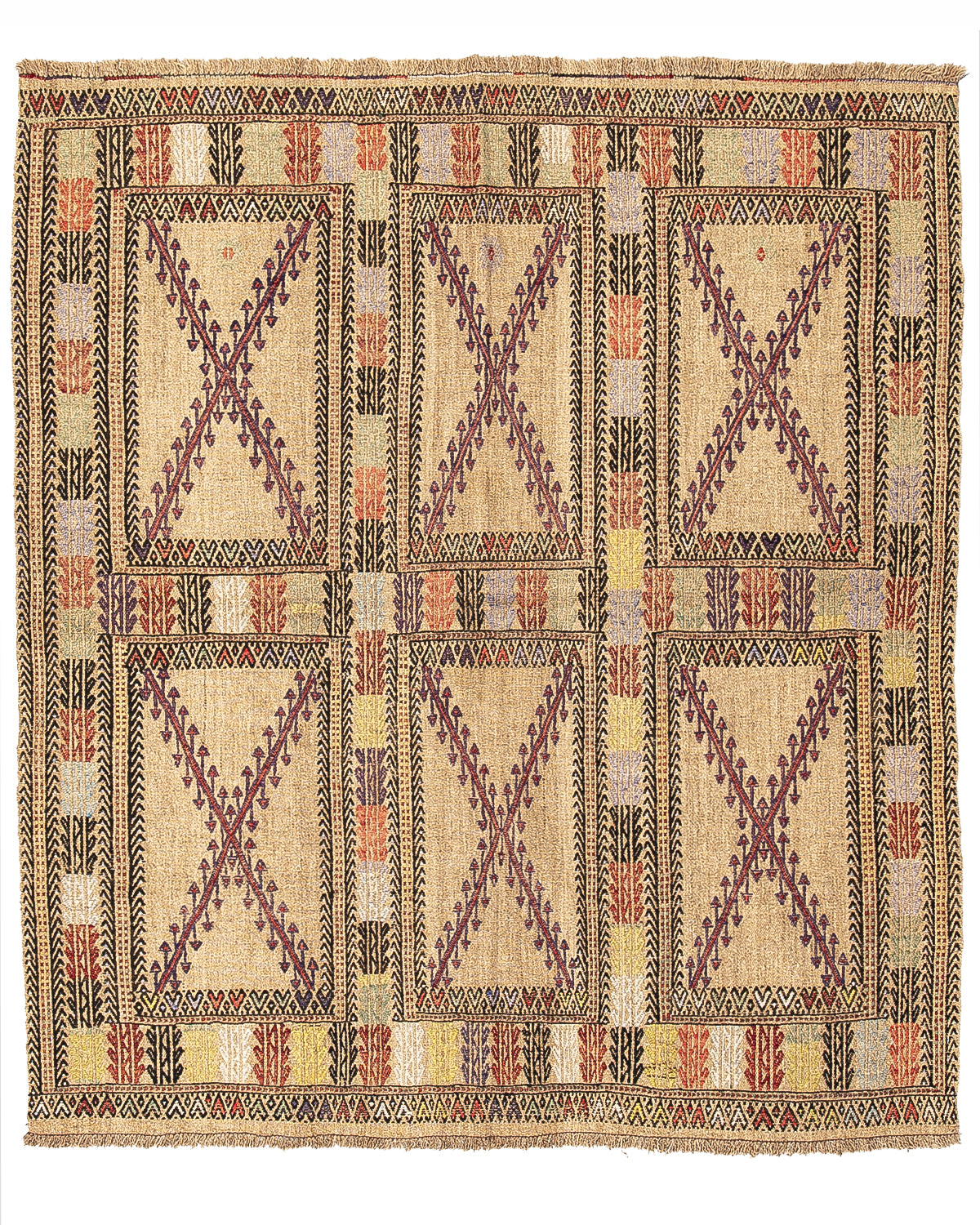 Oriental Kilim Cicim Handmade Wool On Wool 136 X 155 Cm - 4' 6'' X 5' 2'' Sand C007 ER01