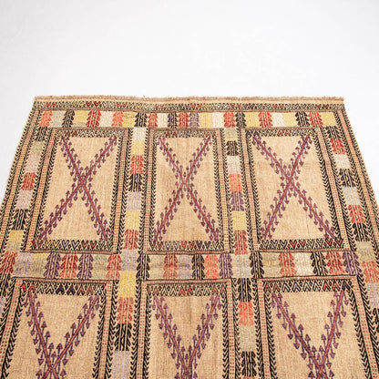 Oriental Kilim Cicim Handmade Wool On Wool 136 X 155 Cm - 4' 6'' X 5' 2'' Sand C007 ER01