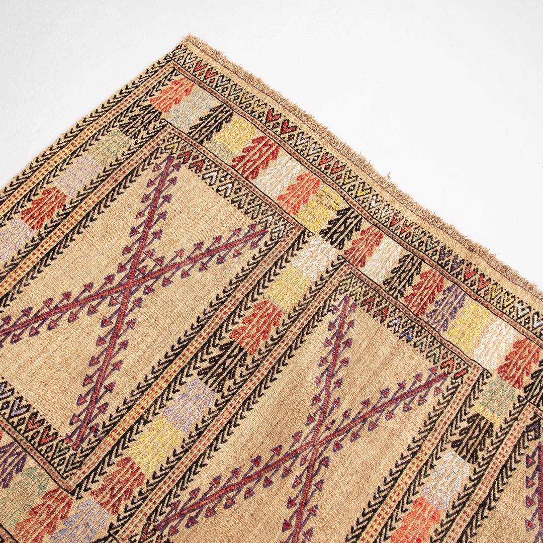 Oriental Kilim Cicim Handmade Wool On Wool 136 X 155 Cm - 4' 6'' X 5' 2'' Sand C007 ER01