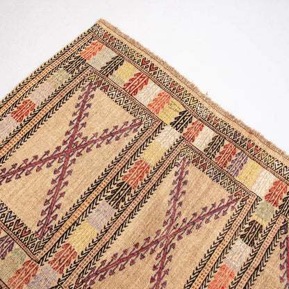 Oriental Kilim Cicim Handmade Wool On Wool 136 X 155 Cm - 4' 6'' X 5' 2'' Sand C007 ER01