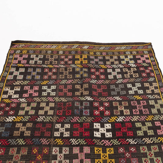 Oriental Kilim Cicim Handmade Wool On Wool 144 X 290 Cm - 4' 9'' X 9' 7'' Black C002 ER12