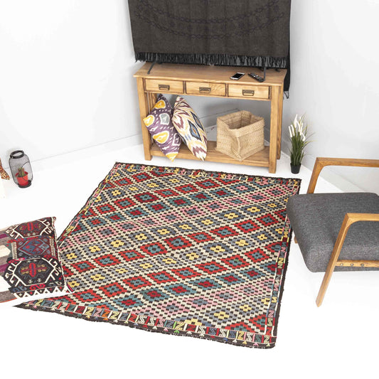 Oriental Kilim Cicim Handmade Wool On Wool 162 x 183 Cm - 5' 4'' x 6' 1'' Multicolor C016 ER12