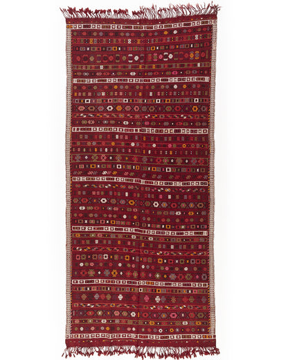 Oriental Kilim Cicim Handmade Wool On Wool 162 X 357 Cm - 5' 4'' X 11' 9'' Burgundy C021 ER23