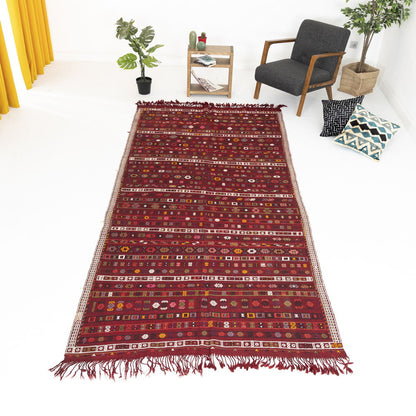 Oriental Kilim Cicim Handmade Wool On Wool 162 X 357 Cm - 5' 4'' X 11' 9'' Burgundy C021 ER23