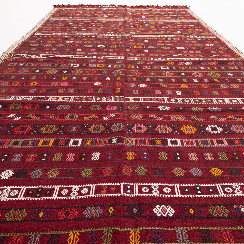 Oriental Kilim Cicim Handmade Wool On Wool 162 X 357 Cm - 5' 4'' X 11' 9'' Burgundy C021 ER23