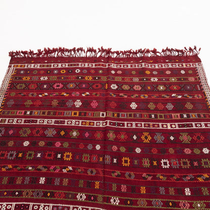 Oriental Kilim Cicim Handmade Wool On Wool 162 X 357 Cm - 5' 4'' X 11' 9'' Burgundy C021 ER23