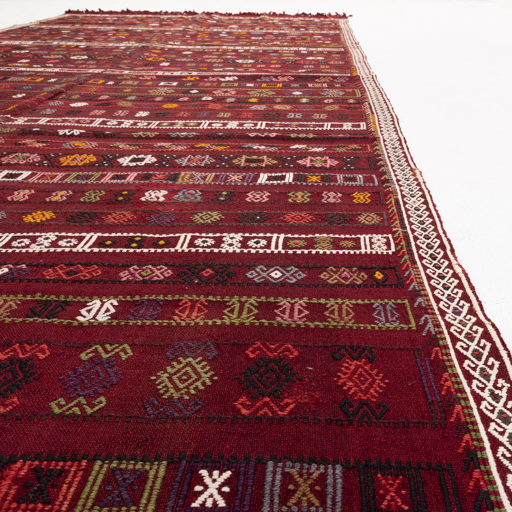 Oriental Kilim Cicim Handmade Wool On Wool 162 X 357 Cm - 5' 4'' X 11' 9'' Burgundy C021 ER23