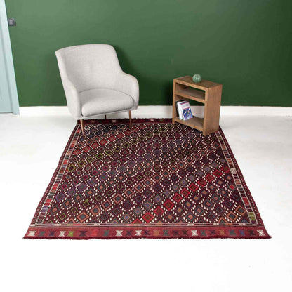 Oriental Kilim Cicim Handmade Wool On Wool 166 X 225 Cm - 5' 6'' X 7' 5'' Burgundy C021 ER12