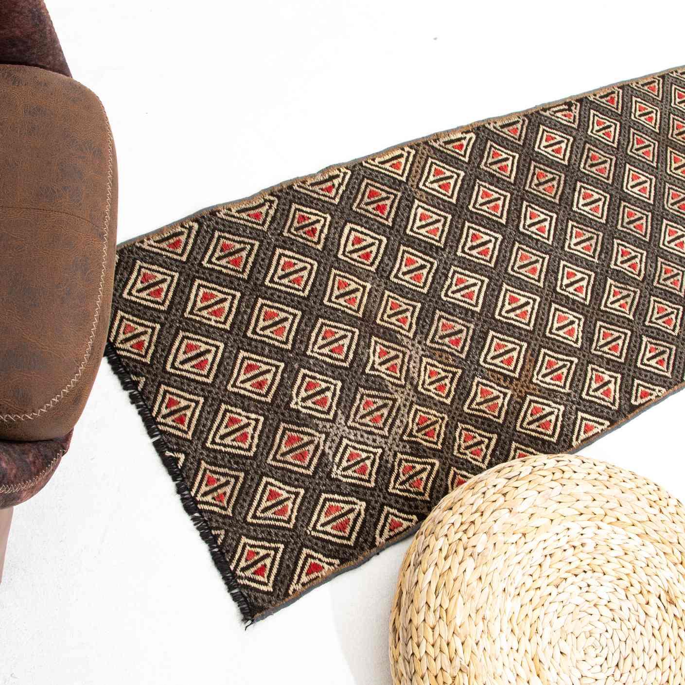 Oriental Kilim Cicim Handmade Wool On Wool 70 x 200 Cm - 2' 4'' x 6' 7'' Brown C005 ER01