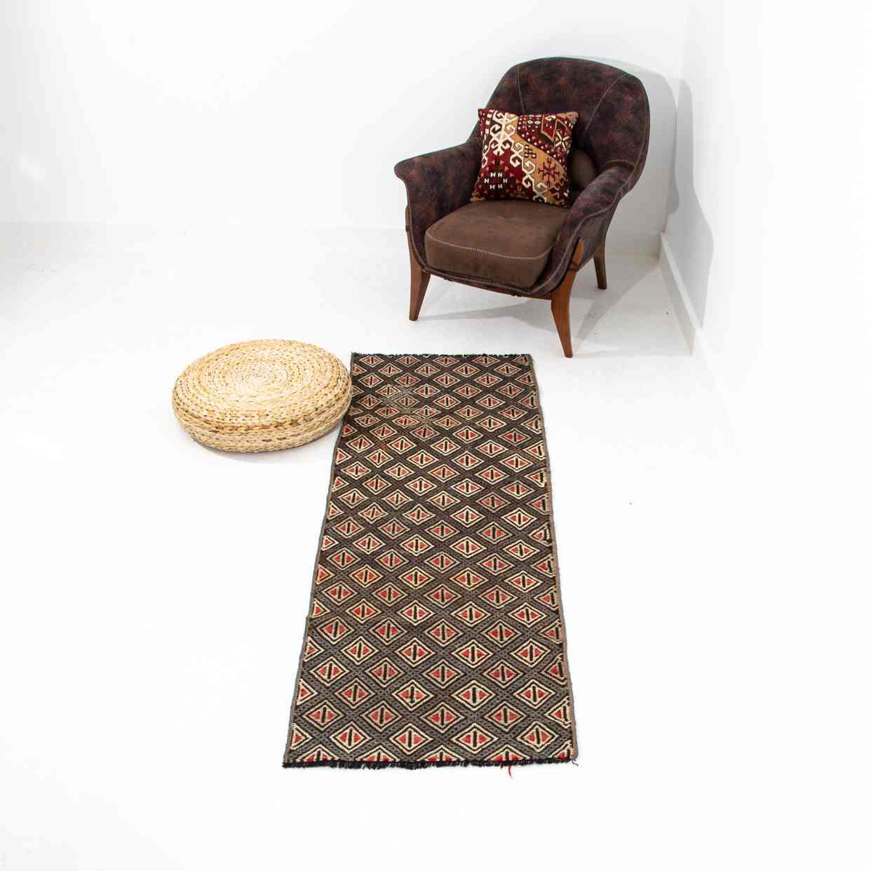 Oriental Kilim Cicim Handmade Wool On Wool 70 x 200 Cm - 2' 4'' x 6' 7'' Brown C005 ER01