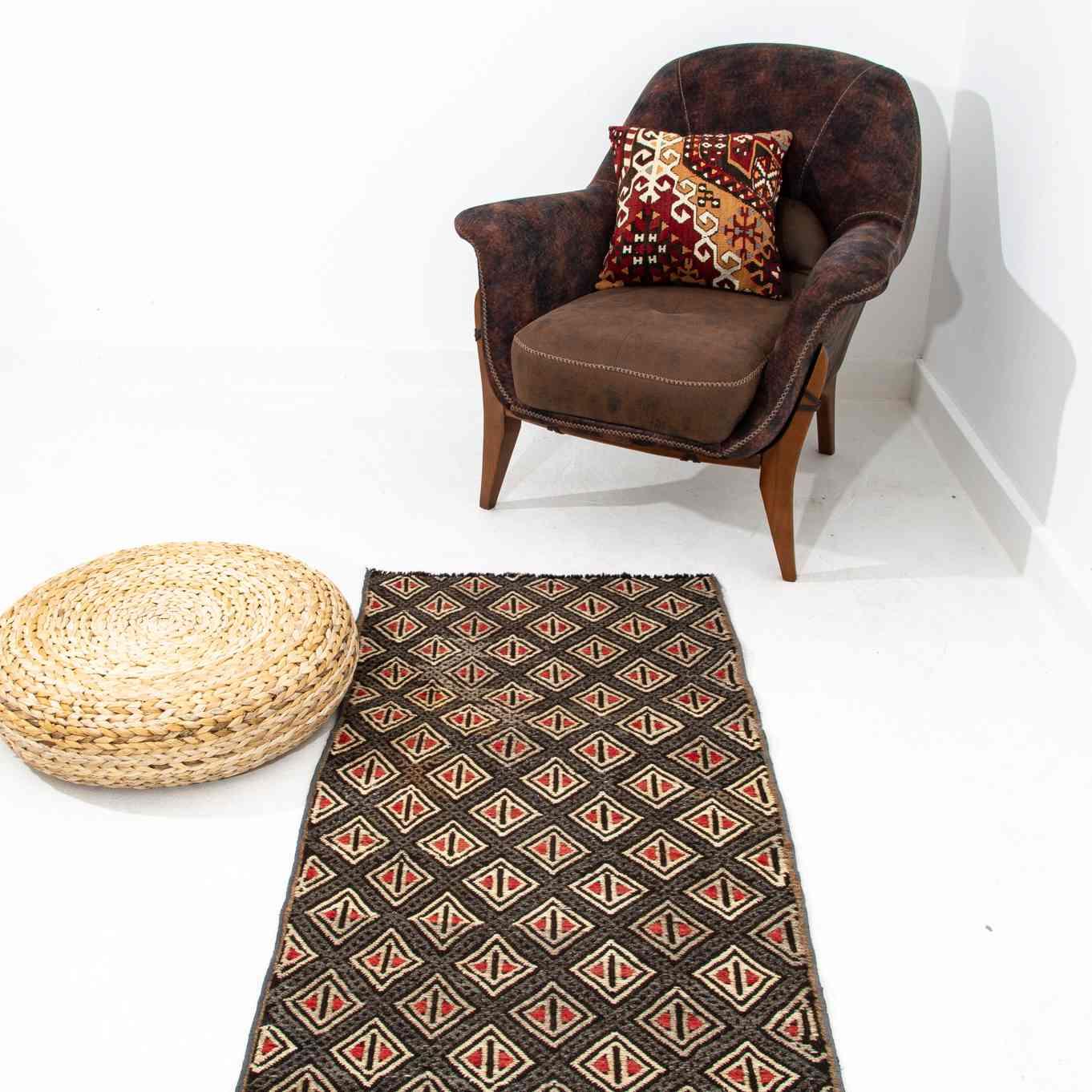 Oriental Kilim Cicim Handmade Wool On Wool 70 x 200 Cm - 2' 4'' x 6' 7'' Brown C005 ER01