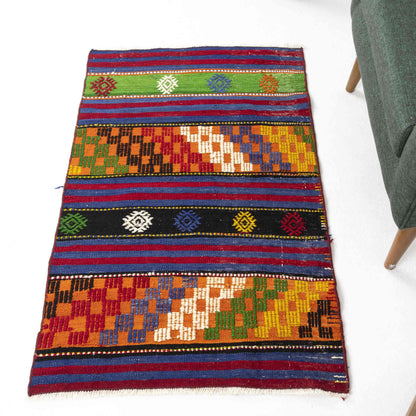 Oriental Kilim Cicim Handmade Wool On Wool 71 x 113 Cm - 2' 4'' x 3' 9'' Navy Blue C012 ER01
