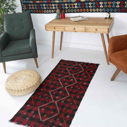 Oriental Kilim Cicim Handmade Wool On Wool 76 x 158 Cm - 2' 6'' x 5' 3'' Red C014 ER01