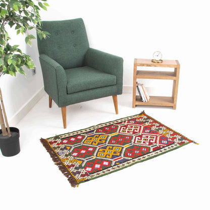 Oriental Kilim Cicim Handmade Wool On Wool 78 x 119 Cm - 2' 7'' x 3' 11'' Green C001 ER01