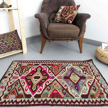 Oriental Kilim Cicim Handmade Wool On Wool 81 x 111 Cm - 2' 8'' x 3' 8'' Multicolor C016 ER01