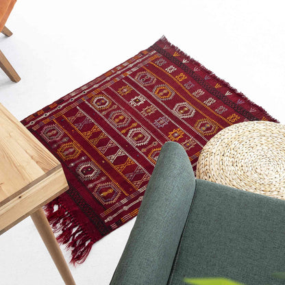 Oriental Kilim Cicim Handmade Wool On Wool 85 x 104 Cm - 2' 10'' x 3' 5'' Red C014 ER01