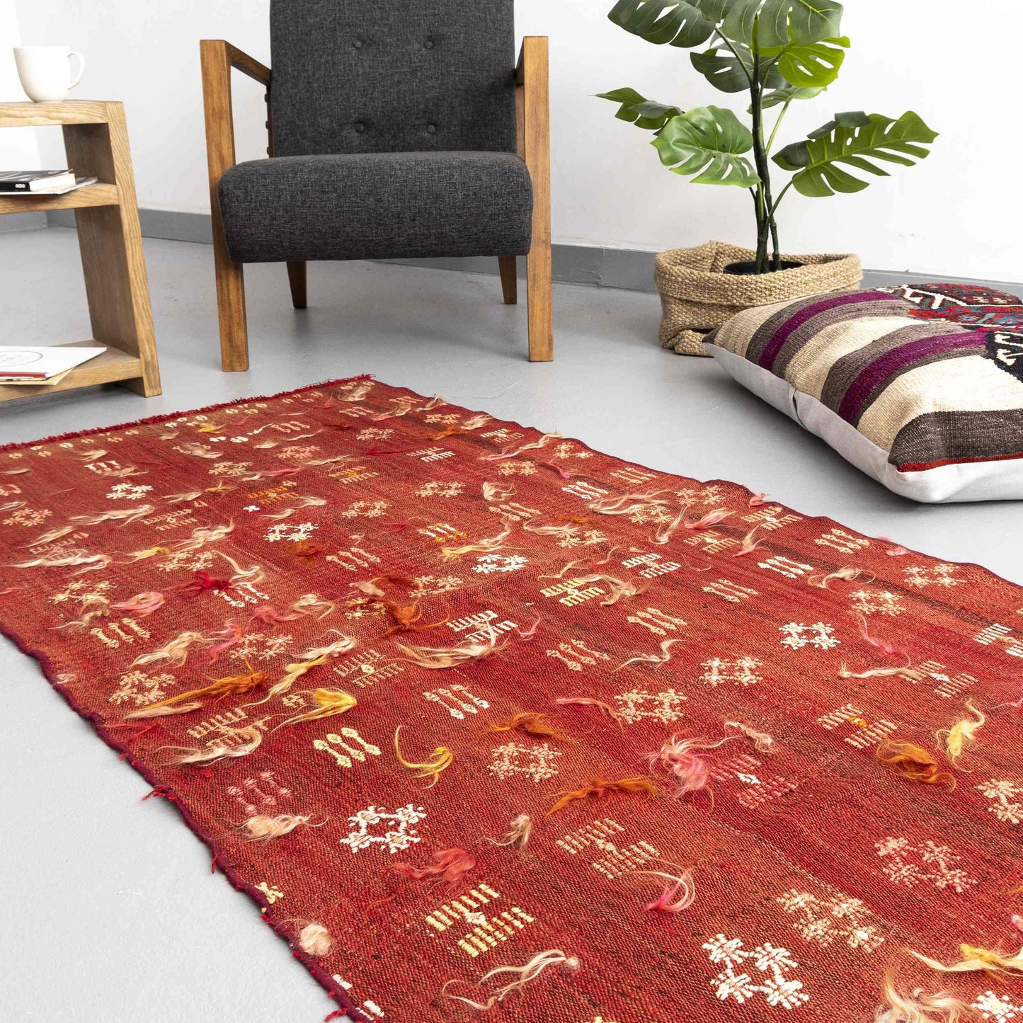 Oriental Kilim Cicim Handmade Wool On Wool 88 x 194 Cm - 2' 11'' x 6' 5'' Red C014 ER01